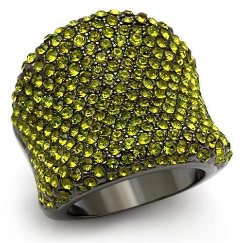 Alamode TIN Cobalt Black Brass Ring with Top Grade Crystal in Olivine color - Alamode - Flyclothing LLC