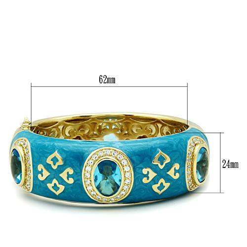 Alamode Gold Brass Bangle with Synthetic Synthetic Glass in Sea Blue - Alamode - Flyclothing LLC