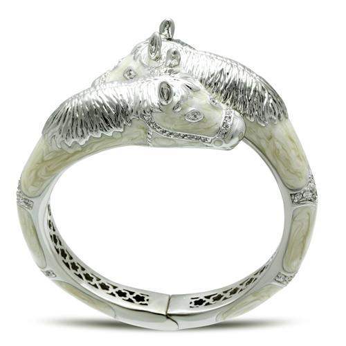 Alamode Rhodium Brass Bangle with AAA Grade CZ in Clear - Alamode - Flyclothing LLC