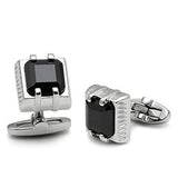 Alamode Rhodium Brass Cufflink with AAA Grade CZ in Jet - Alamode - Flyclothing LLC
