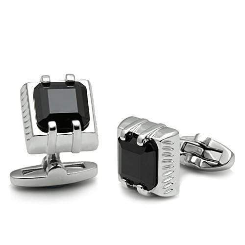 Alamode Rhodium Brass Cufflink with AAA Grade CZ in Jet - Alamode - Flyclothing LLC