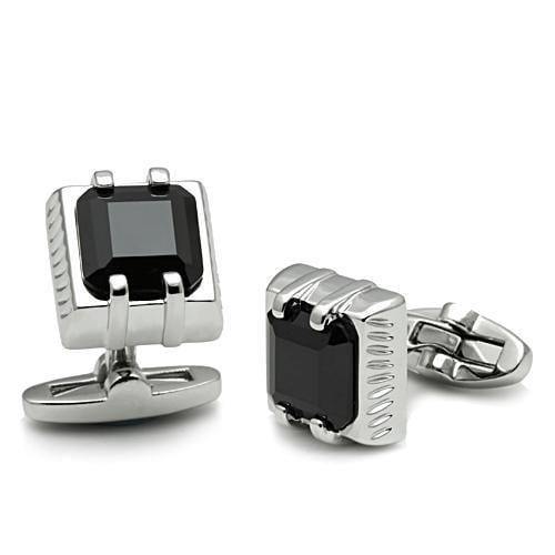 Alamode Rhodium Brass Cufflink with AAA Grade CZ in Jet - Alamode