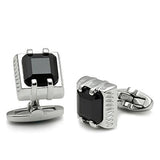 Alamode Rhodium Brass Cufflink with AAA Grade CZ in Jet - Alamode