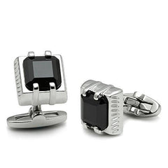 Alamode Rhodium Brass Cufflink with AAA Grade CZ in Jet - Alamode