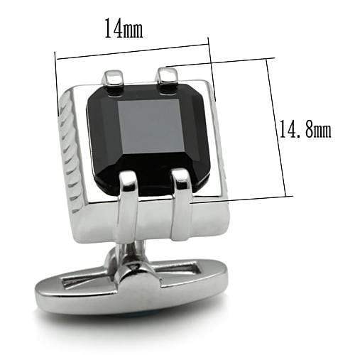 Alamode Rhodium Brass Cufflink with AAA Grade CZ in Jet - Alamode - Flyclothing LLC