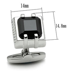 Alamode Rhodium Brass Cufflink with AAA Grade CZ in Jet - Alamode
