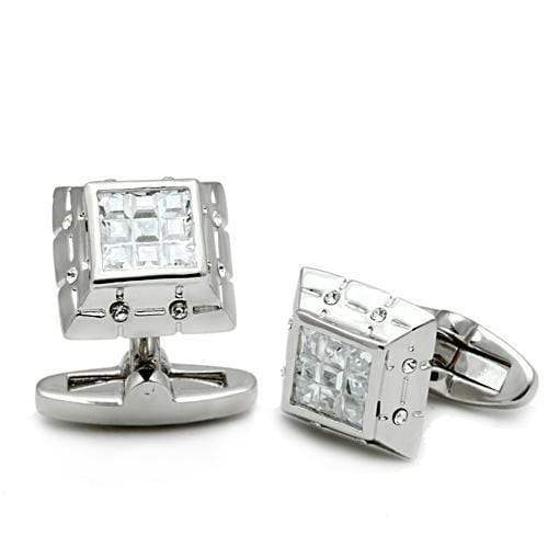 Alamode Rhodium Brass Cufflink with AAA Grade CZ in Clear - Alamode - Flyclothing LLC
