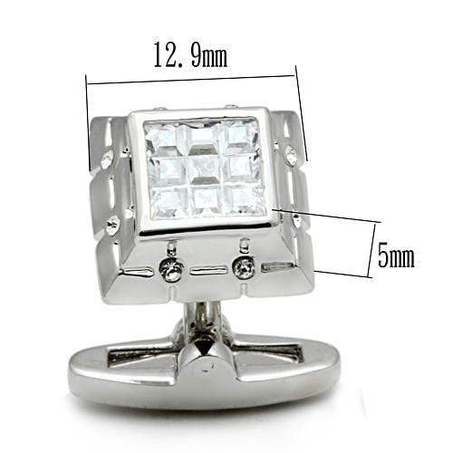 Alamode Rhodium Brass Cufflink with AAA Grade CZ in Clear - Alamode - Flyclothing LLC