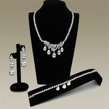 Alamode Rhodium Brass Jewelry Sets with AAA Grade CZ in Clear - Alamode