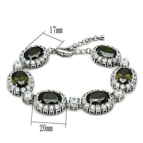 Alamode Rhodium Brass Bracelet with AAA Grade CZ in Olivine color - Alamode - Flyclothing LLC