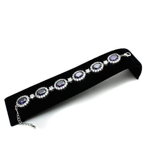 Alamode Rhodium Brass Bracelet with AAA Grade CZ in Amethyst - Alamode - Flyclothing LLC