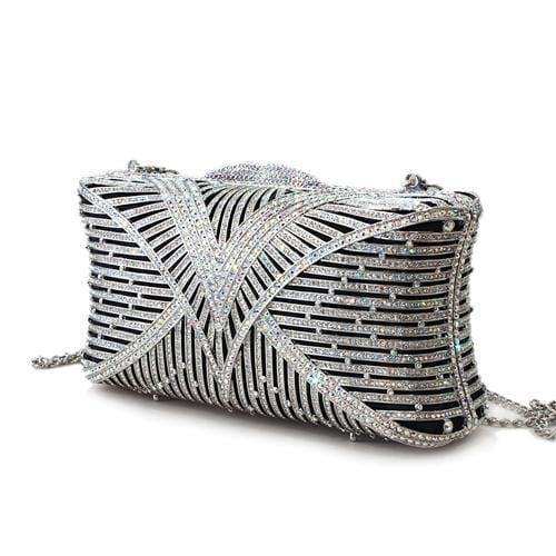 Alamode Imitation Rhodium White Metal Clutch with Top Grade Crystal in White - Alamode - Flyclothing LLC