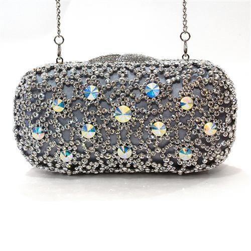 Alamode Imitation Rhodium White Metal Clutch with Top Grade Crystal in White - Alamode