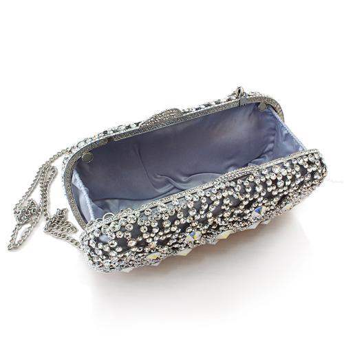 Alamode Imitation Rhodium White Metal Clutch with Top Grade Crystal in White - Alamode - Flyclothing LLC