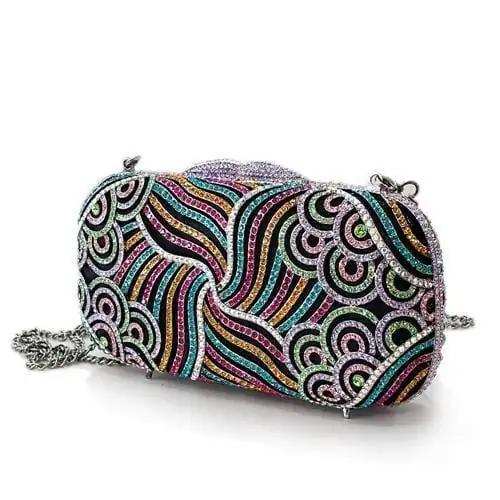Alamode Imitation Rhodium White Metal Clutch with Top Grade Crystal in Multi Color - Alamode - Flyclothing LLC