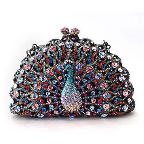 Alamode Ruthenium White Metal Clutch with Top Grade Crystal in Multi Color - Alamode - Flyclothing LLC