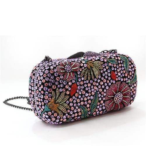 Alamode Ruthenium White Metal Clutch with Top Grade Crystal in Multi Color - Alamode - Flyclothing LLC