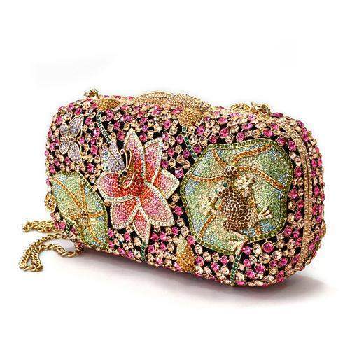 Alamode Ancientry Gold White Metal Clutch with Top Grade Crystal in Multi Color - Alamode - Flyclothing LLC