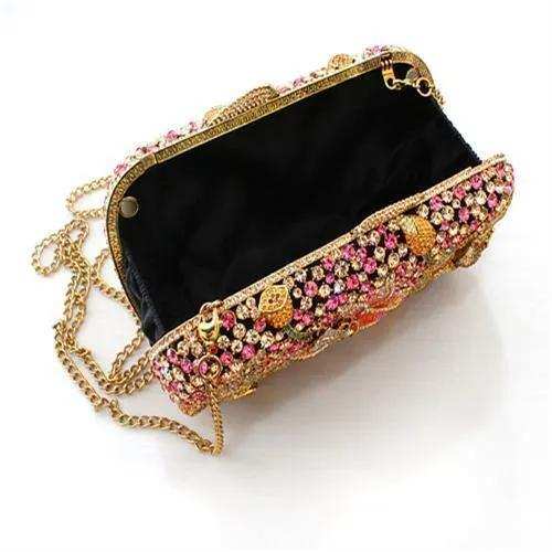 Alamode Ancientry Gold White Metal Clutch with Top Grade Crystal in Multi Color - Alamode - Flyclothing LLC