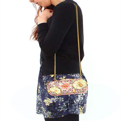 Alamode Ancientry Gold White Metal Clutch with Top Grade Crystal in Multi Color - Alamode - Flyclothing LLC