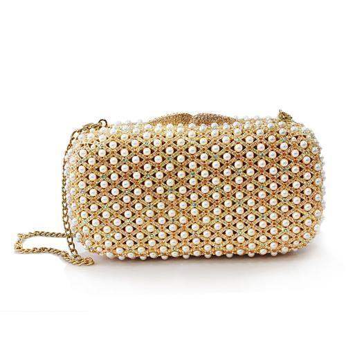 Alamode Gold White Metal Clutch with Top Grade Crystal in Multi Color - Alamode - Flyclothing LLC