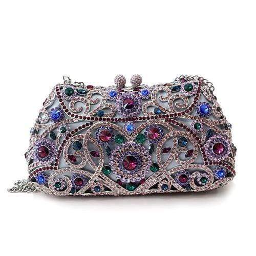 Alamode Imitation Rhodium White Metal Clutch with Top Grade Crystal in Multi Color - Alamode - Flyclothing LLC
