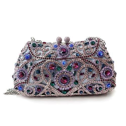 Alamode Imitation Rhodium White Metal Clutch with Top Grade Crystal in Multi Color - Alamode