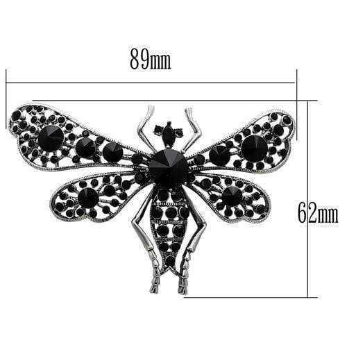 Alamode Imitation Rhodium White Metal Brooches with Top Grade Crystal in Jet - Alamode - Flyclothing LLC