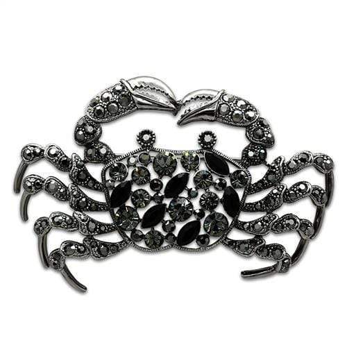 Alamode Imitation Rhodium White Metal Brooches with Top Grade Crystal in Jet - Alamode - Flyclothing LLC