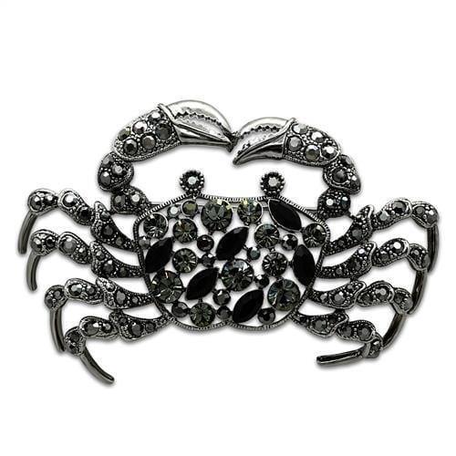 Alamode Imitation Rhodium White Metal Brooches with Top Grade Crystal in Jet - Alamode