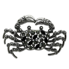 Alamode Imitation Rhodium White Metal Brooches with Top Grade Crystal in Jet - Alamode