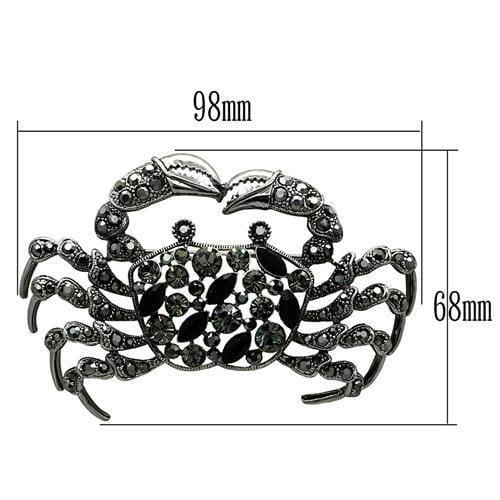 Alamode Imitation Rhodium White Metal Brooches with Top Grade Crystal in Jet - Alamode