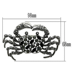 Alamode Imitation Rhodium White Metal Brooches with Top Grade Crystal in Jet - Alamode