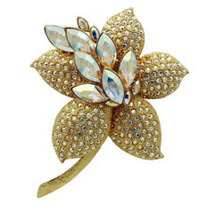 Alamode Gold White Metal Brooches with Top Grade Crystal in Aurora Borealis (Rainbow Effect) - Alamode