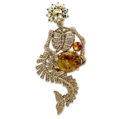 Alamode Gold White Metal Brooches with AAA Grade CZ in Topaz