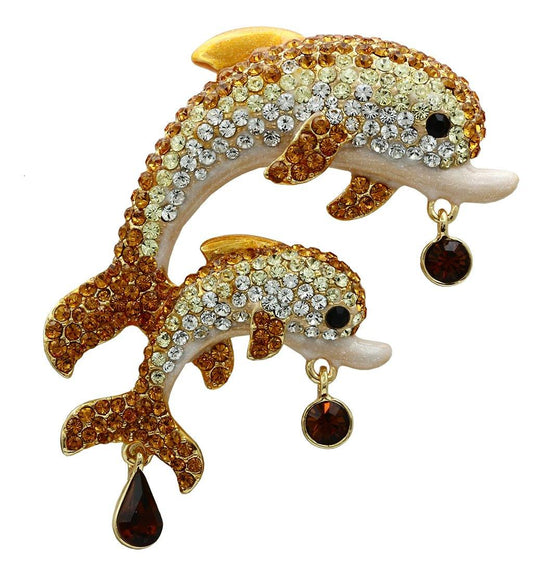 Alamode Gold White Metal Brooches with Top Grade Crystal in Multi Color - Alamode