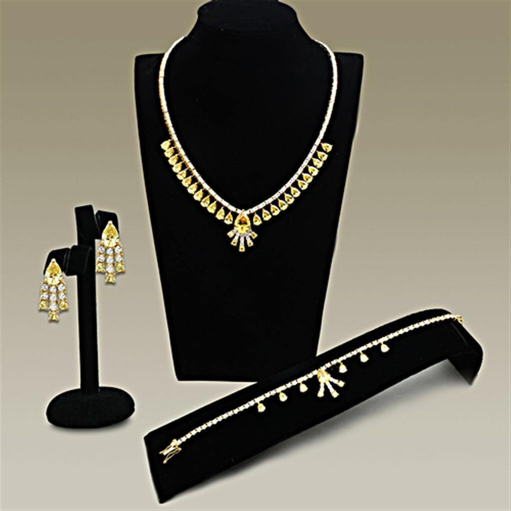 Alamode Gold Brass Jewelry Sets with AAA Grade CZ in Topaz - Alamode