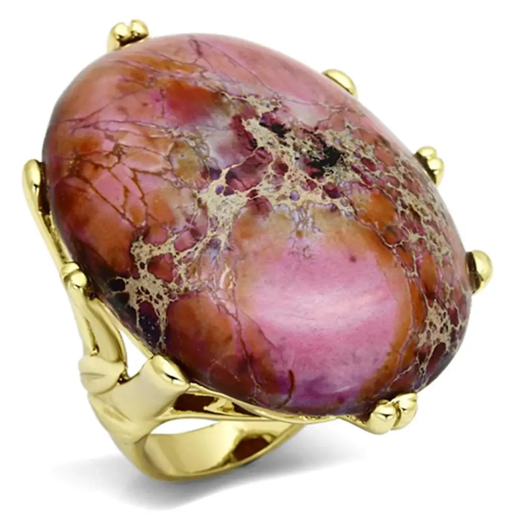 Alamode Gold Brass Ring with Synthetic Jade in Light Amethyst - Alamode - Flyclothing LLC
