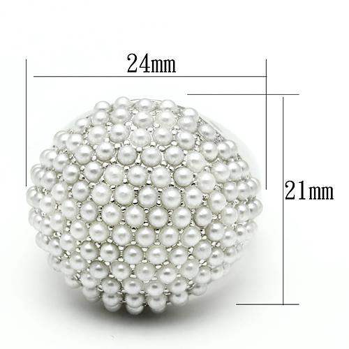Alamode Rhodium Brass Ring with Synthetic Pearl in White - Alamode - Flyclothing LLC