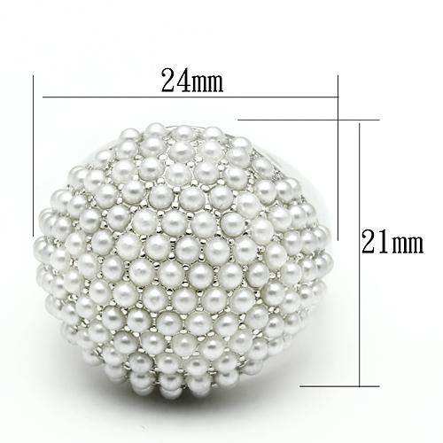 Alamode Rhodium Brass Ring with Synthetic Pearl in White - Alamode - Flyclothing LLC