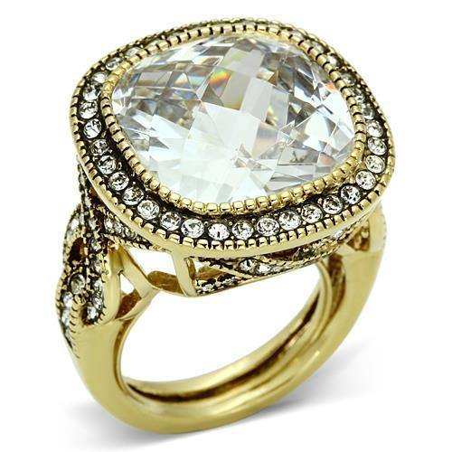 Alamode Gold Brass Ring with AAA Grade CZ in Clear - Alamode - Flyclothing LLC