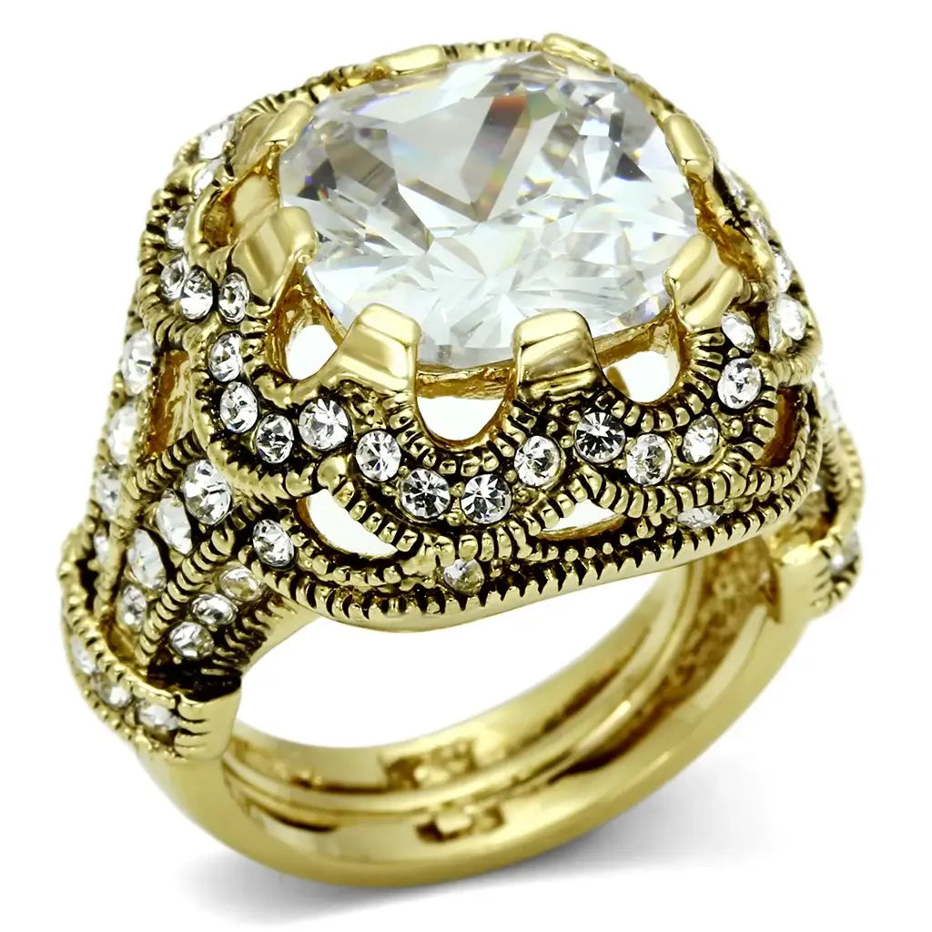 Alamode Gold Brass Ring with AAA Grade CZ in Clear - Alamode - Flyclothing LLC