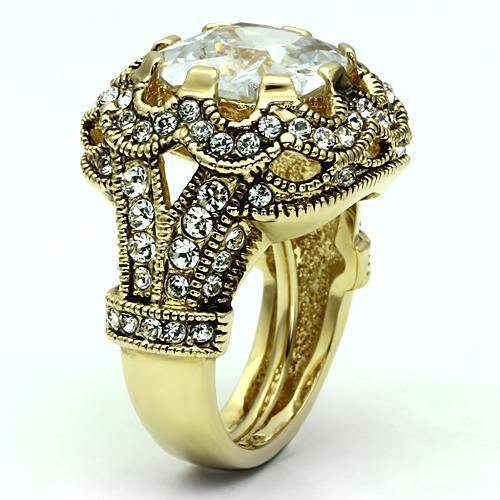 Alamode Gold Brass Ring with AAA Grade CZ in Clear - Alamode
