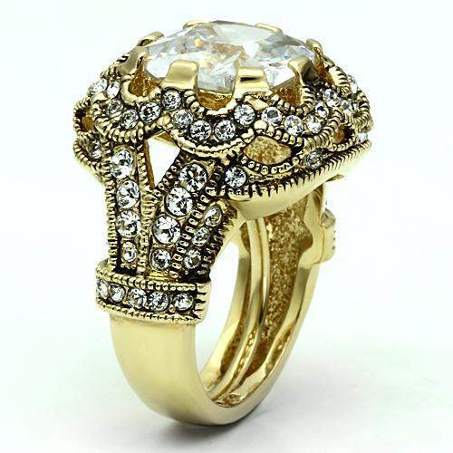 Alamode Gold Brass Ring with AAA Grade CZ in Clear - Alamode - Flyclothing LLC