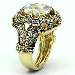 Alamode Gold Brass Ring with AAA Grade CZ in Clear - Alamode