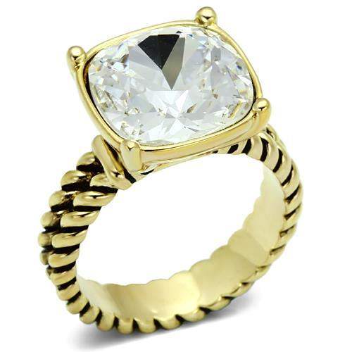 Alamode Gold Brass Ring with AAA Grade CZ in Clear - Alamode - Flyclothing LLC