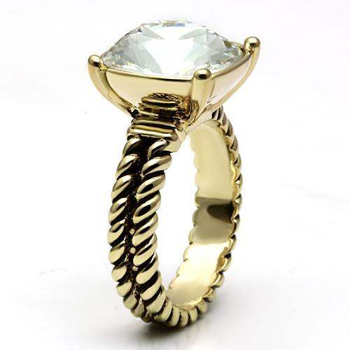 Alamode Gold Brass Ring with AAA Grade CZ in Clear - Alamode - Flyclothing LLC