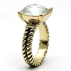 Alamode Gold Brass Ring with AAA Grade CZ in Clear - Alamode