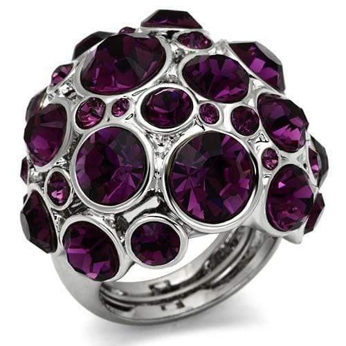 Alamode Rhodium Brass Ring with Top Grade Crystal in Amethyst - Alamode - Flyclothing LLC