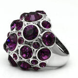 Alamode Rhodium Brass Ring with Top Grade Crystal in Amethyst - Alamode - Flyclothing LLC